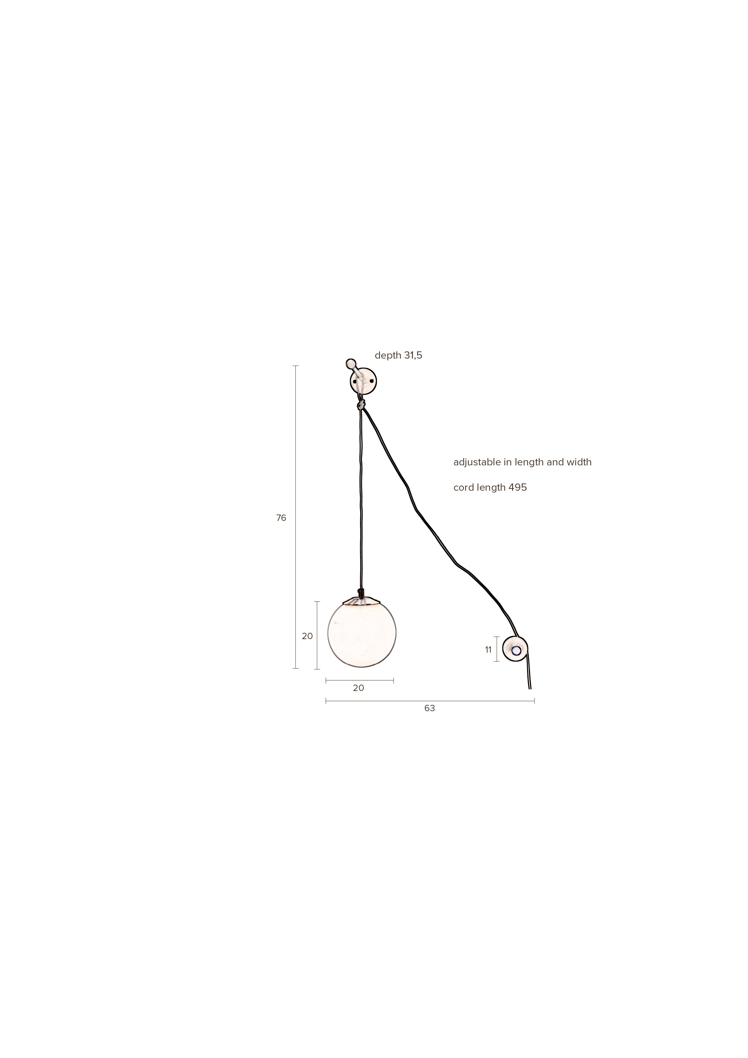 Dutchbone Bulan Gold Orb Wired Hanging Wall Light